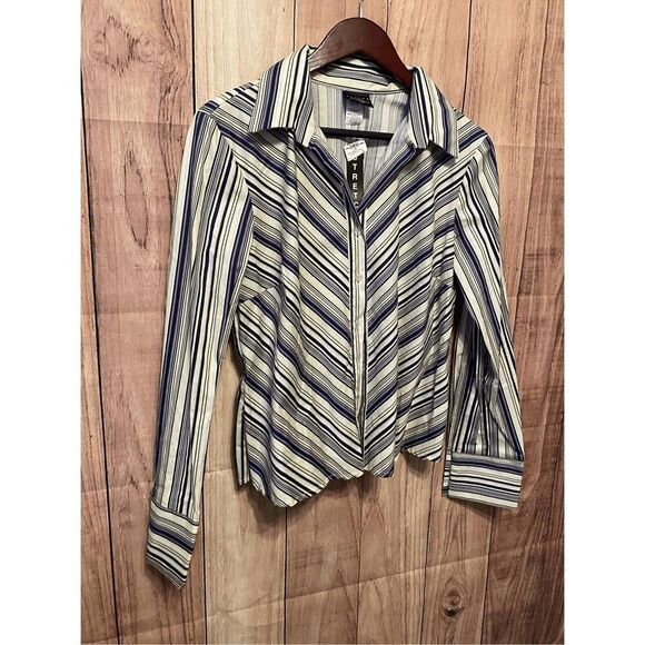 B.Moss Taylor XL button up blouse NWT womens white blue yellow striped vintage - Picture 2 of 6